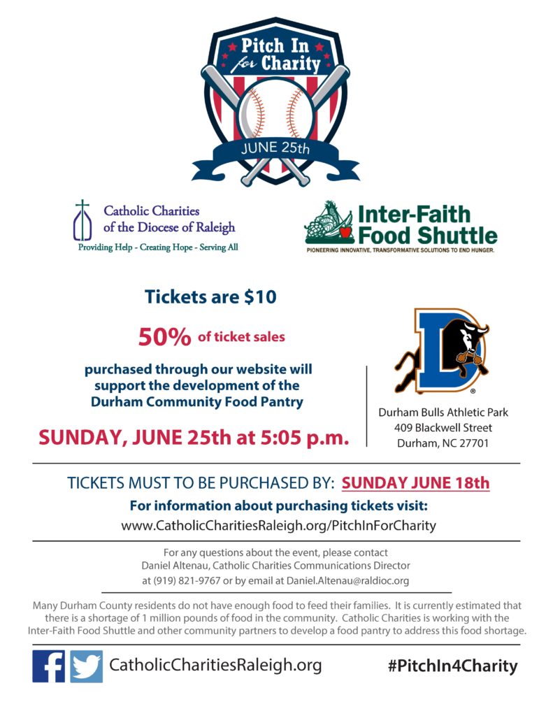 Pitch in for Charity - Durham Bulls Game - 2023 - Catholic Charities of the  Diocese of Raleigh - Catholic Charities of the Diocese of Raleigh